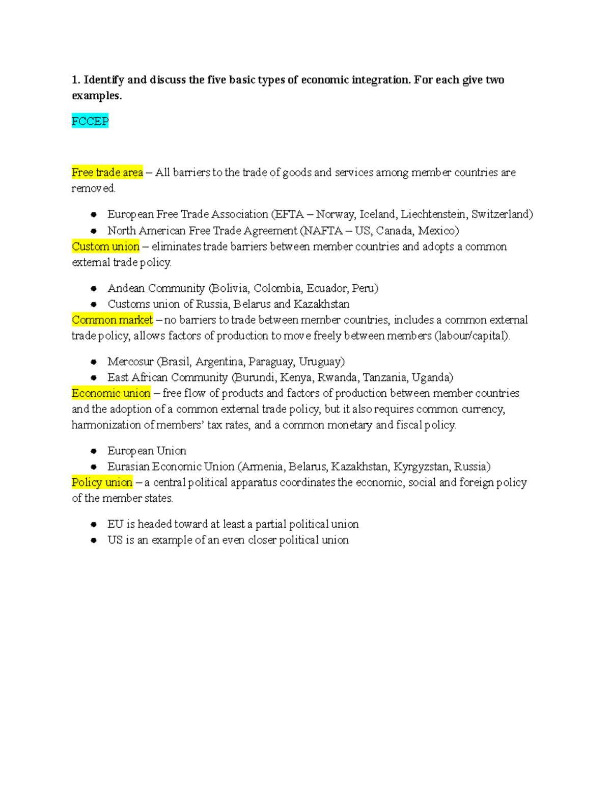 IBUS 462 1 - The notes contain information on five types of economic ...