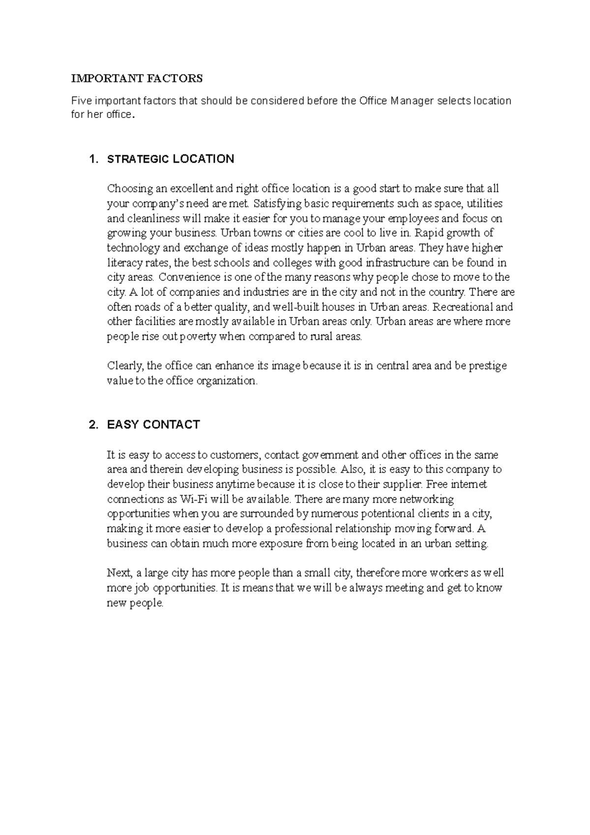 OA - OPEN Office - Assignment - IMPORTANT FACTORS Five important ...
