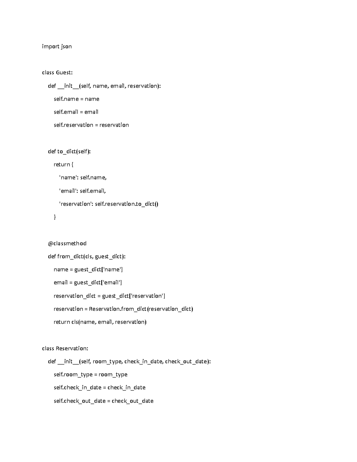 Code 9import json - HOTEL MANAGEMENT SYSTEM - import json class Guest ...