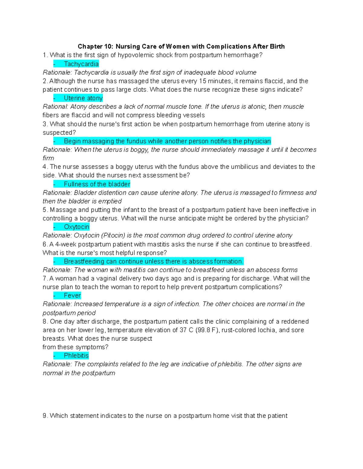 OB Quiz Ch 10 - Chapter 10 - Chapter 10: Nursing Care Of Women With ...