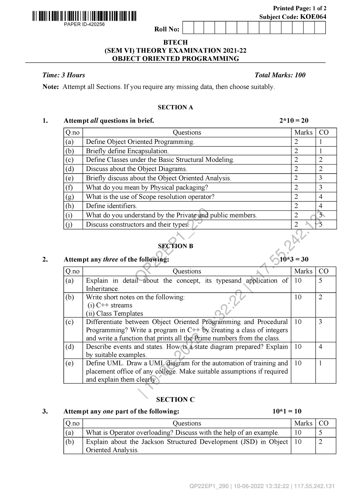 Object Oriented Programming KOE064 - QP22EP1_ | 10-06-2022 13:32:22 ...