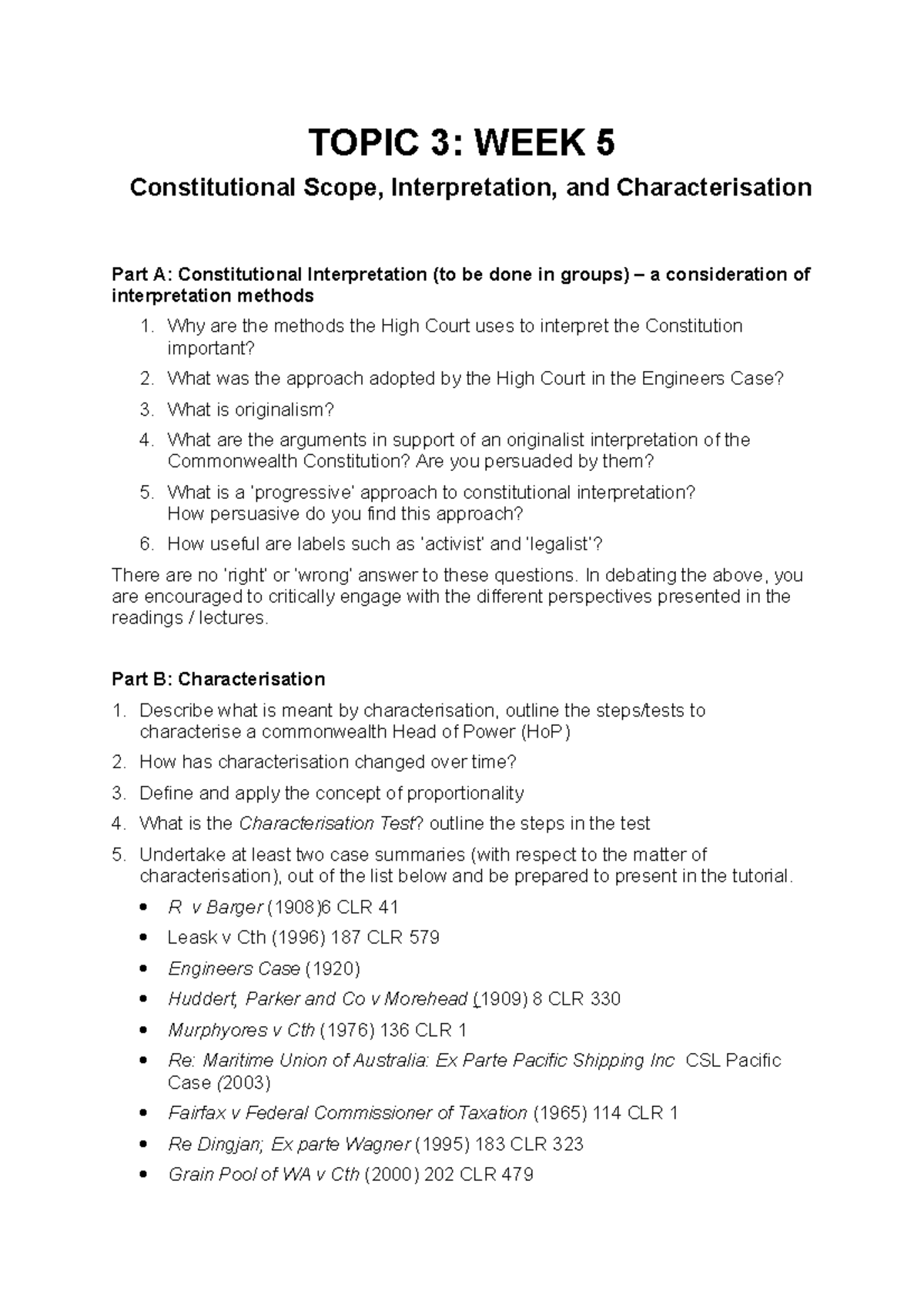 Topic 3 Wk5, Tutorial 4 interpretation and characterisation - LAWS3000 ...