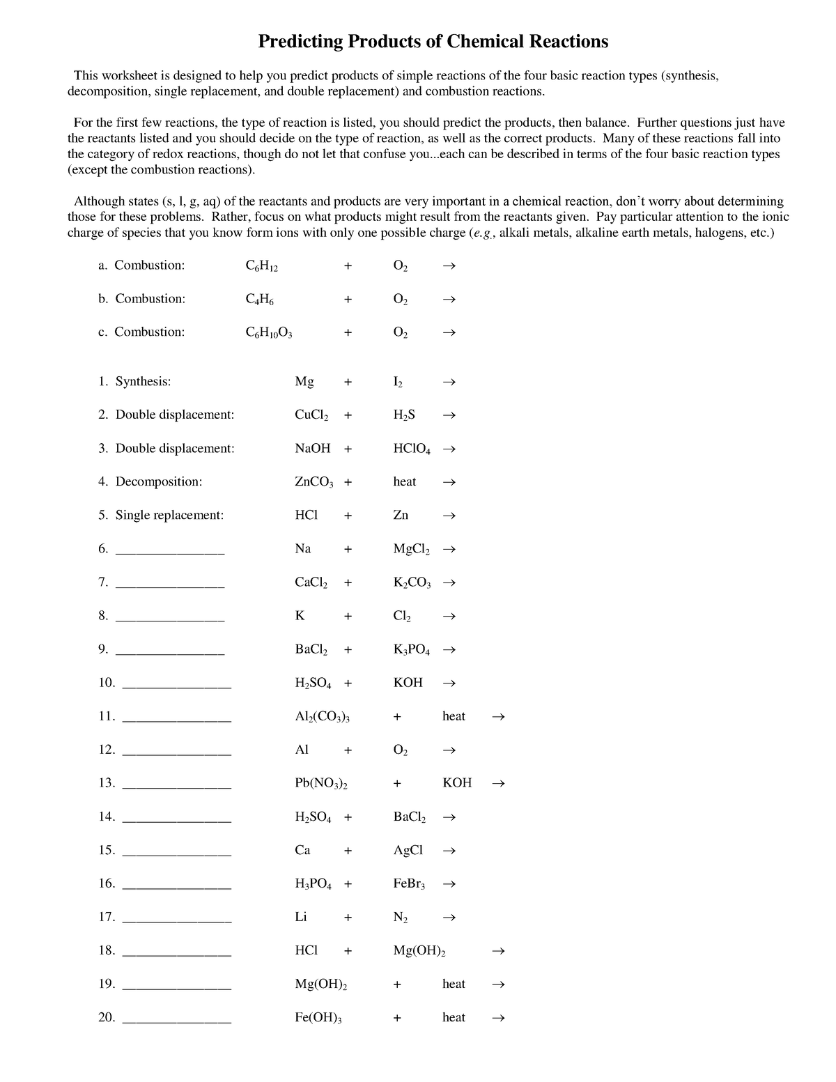 Predicting Products of Reactions and KEY2 - Predicting Products of ...