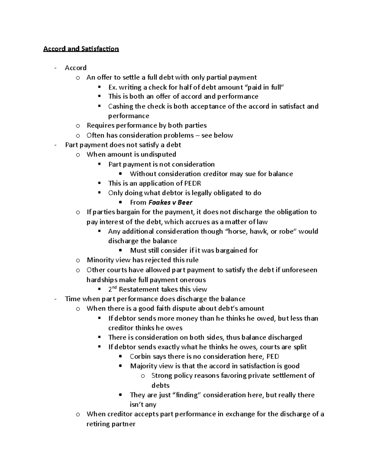 Contracts Law Outline 1 Accord and Satisfaction Accord o An offer