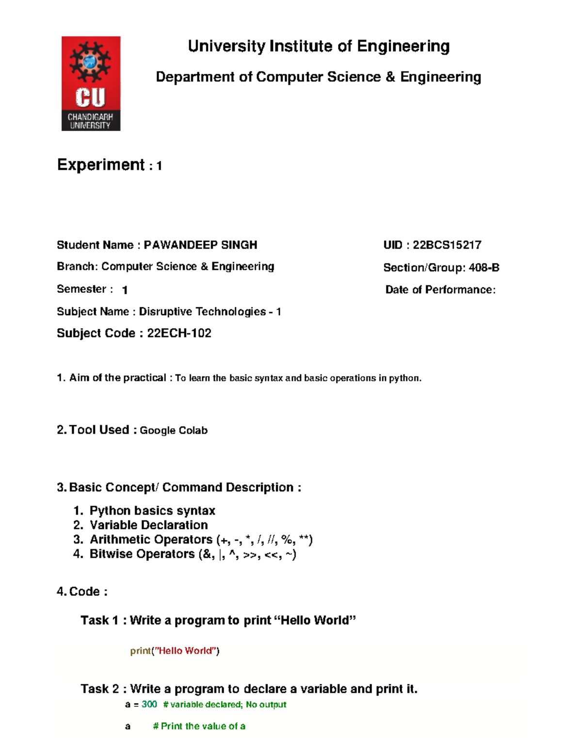 DT Pawan WS1 Final - worksheet 1 python bascis - Department of Computer ...