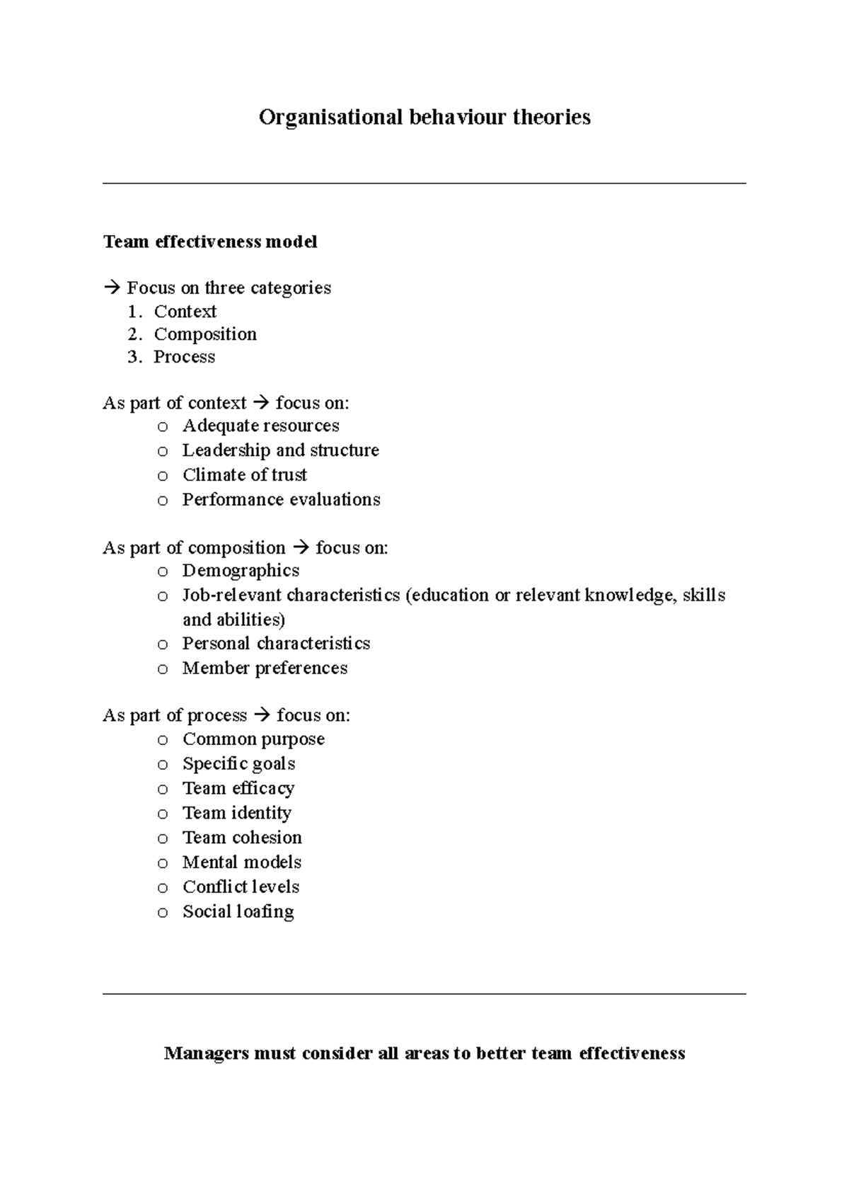 OB theory- teams - Organisational behaviour theories Team effectiveness ...