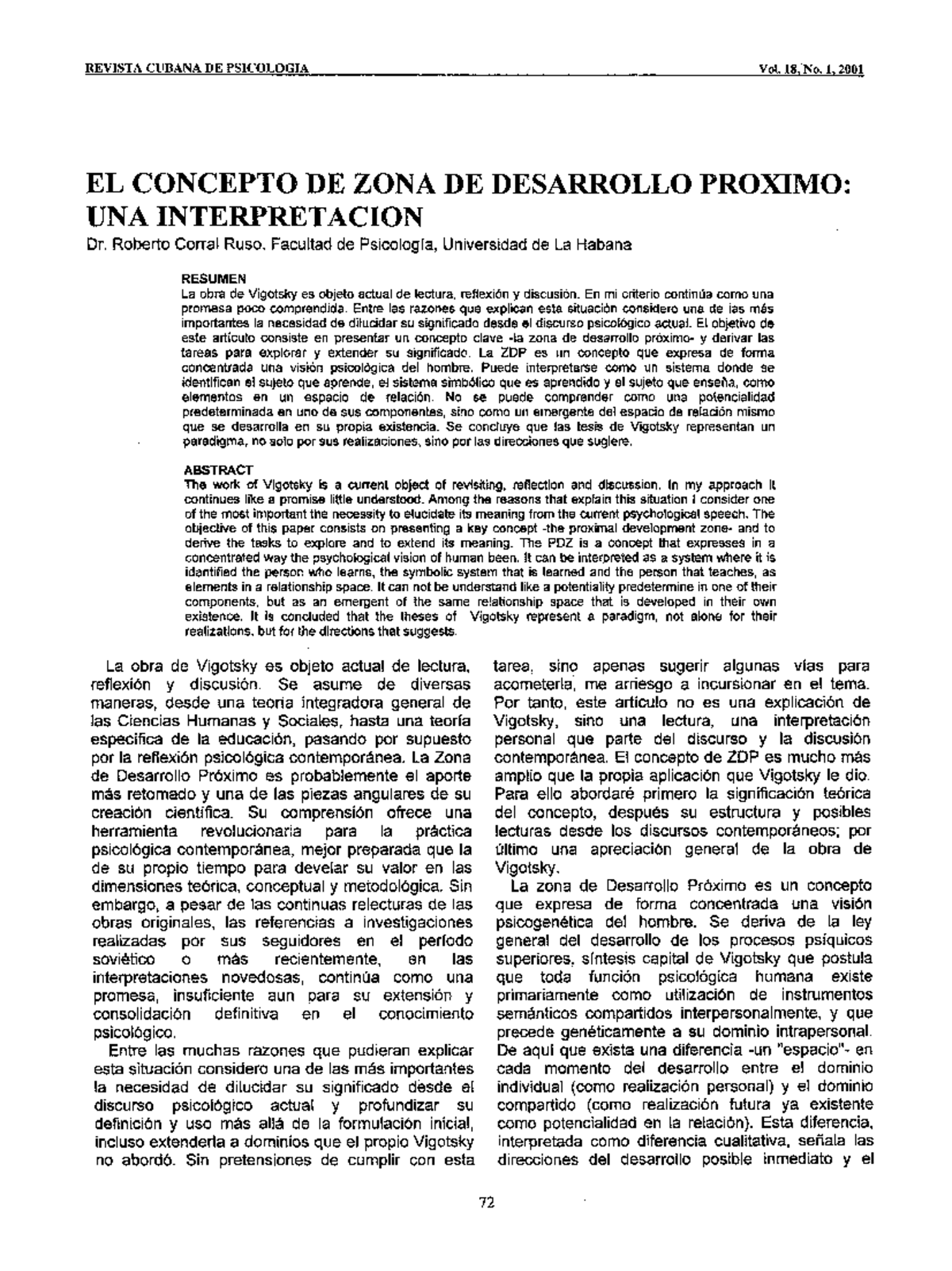 Vigotsky 2 Concepto Zdp Revista Cubana De PsicologÍa Vol 18 No