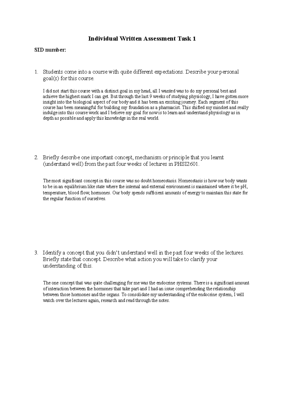 Individual Written Assessment Task 1 2021 - Students come into a course ...