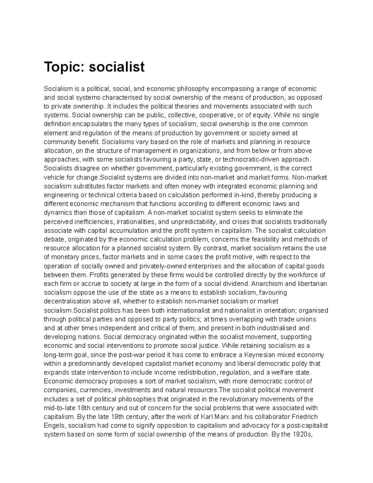 Topic socialist eww ewew - Topic: socialist Socialism is a political ...