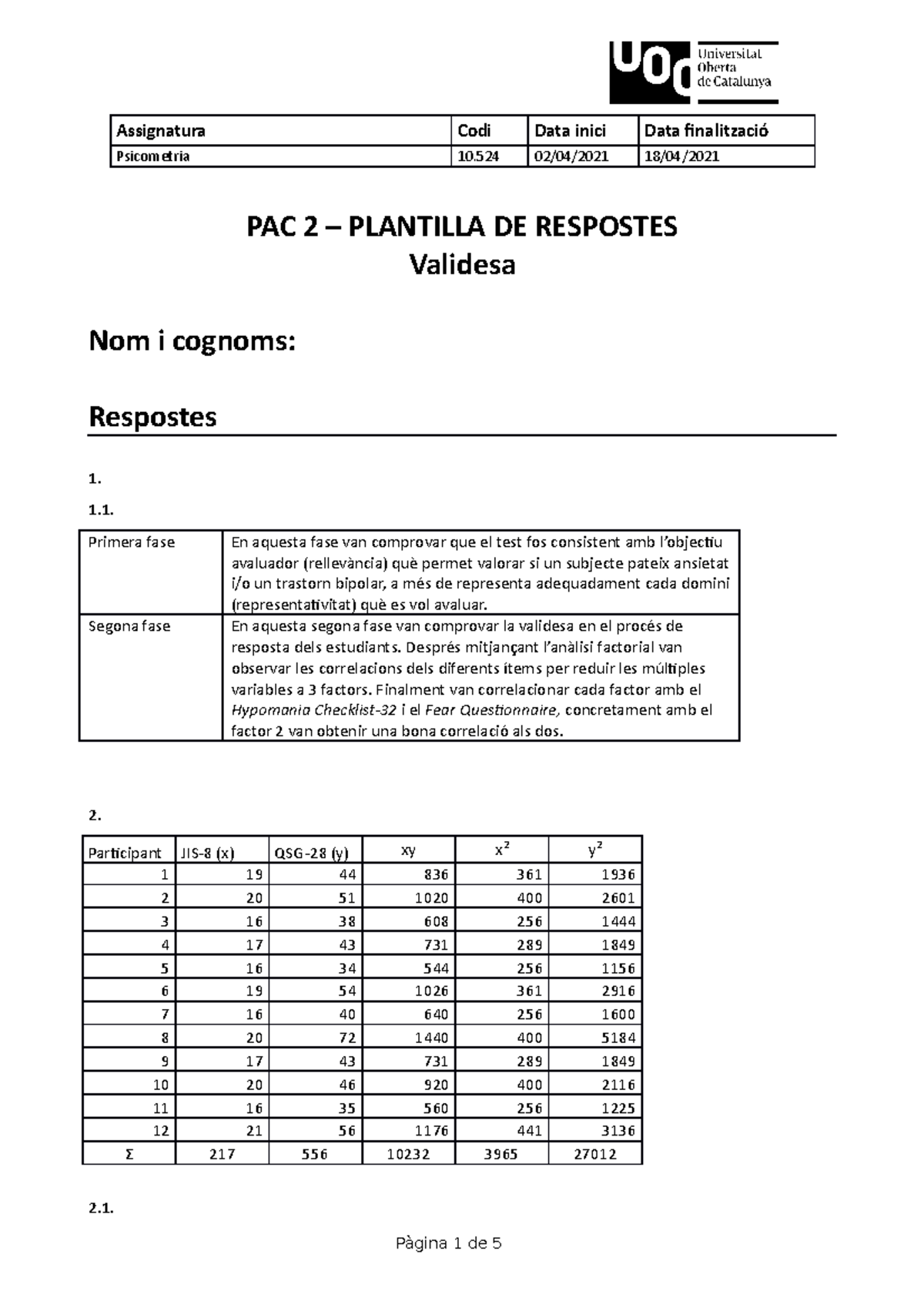 PAC 2 nota B - Psicometría - UOC - Studocu