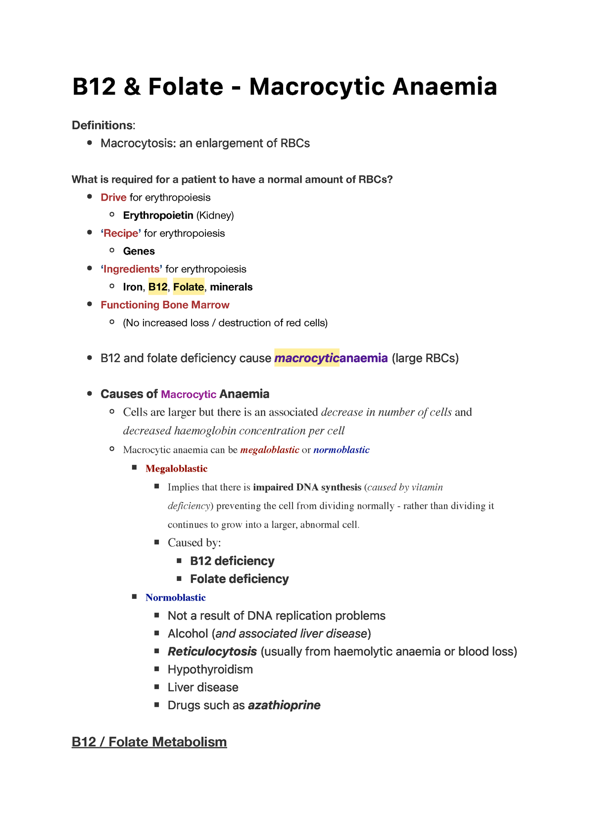 B12 And Folate - Macrocytic Anaemia - B 1 2 & F O L A Te - M A C Ro C Y ...