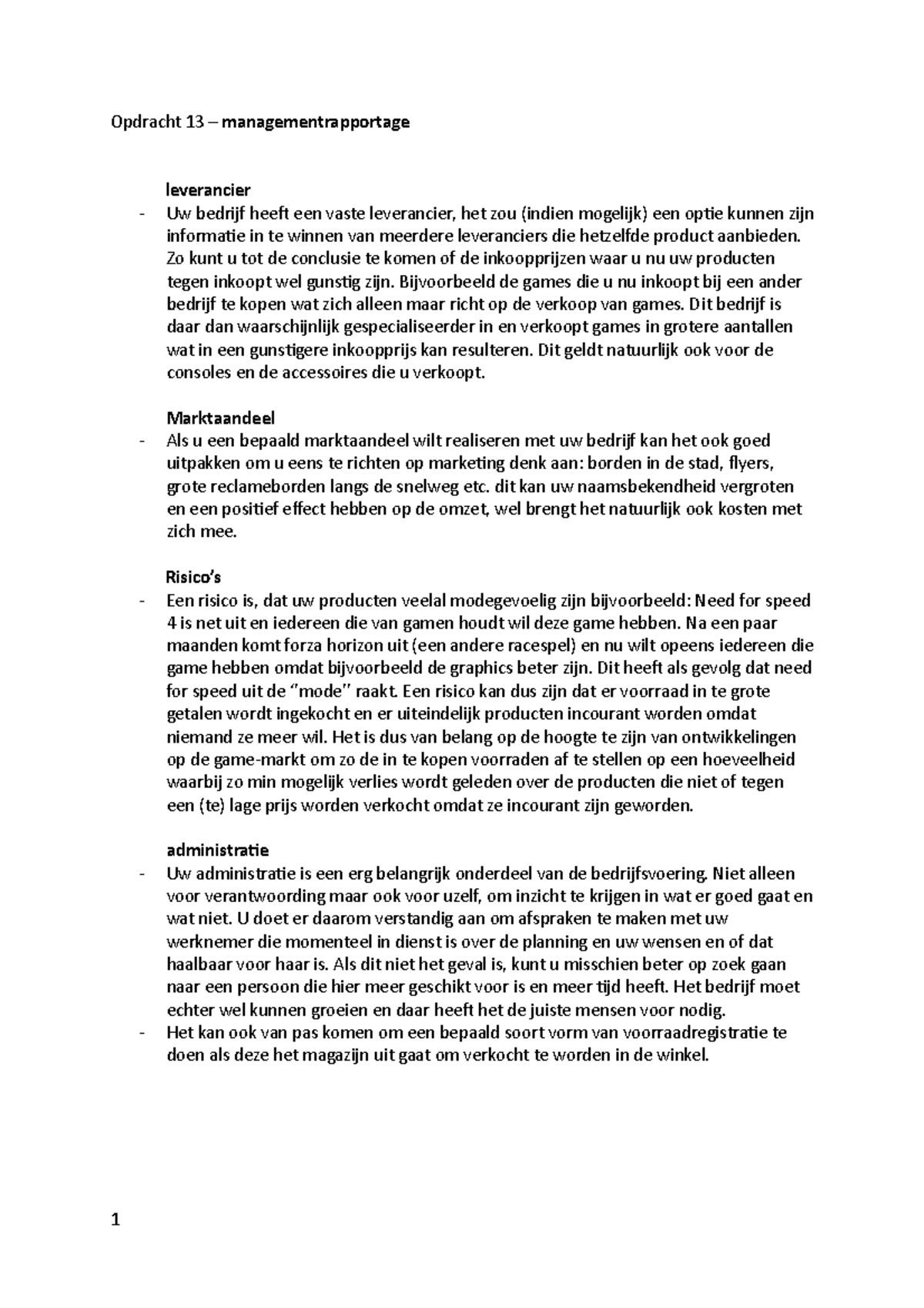 Management-rapportage - Opdracht 13 – managementrapportage leverancier ...