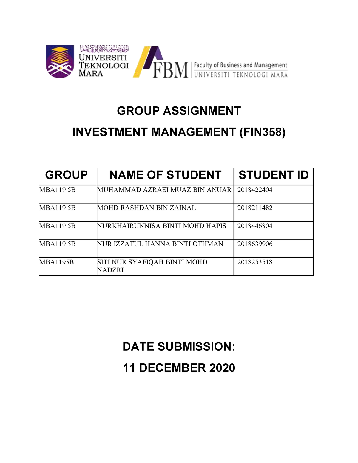 group assignment fin358