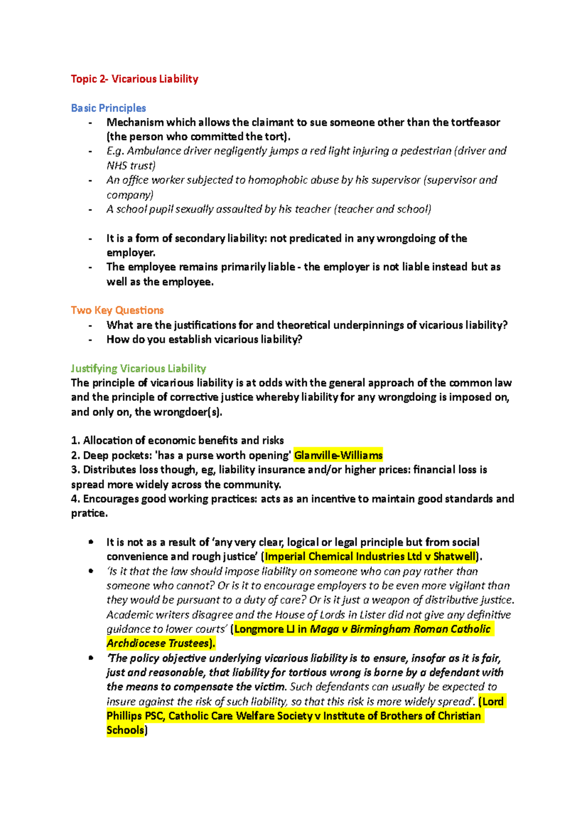 Vicarious Liability - Topic 2- Vicarious Liability Basic Principles ...