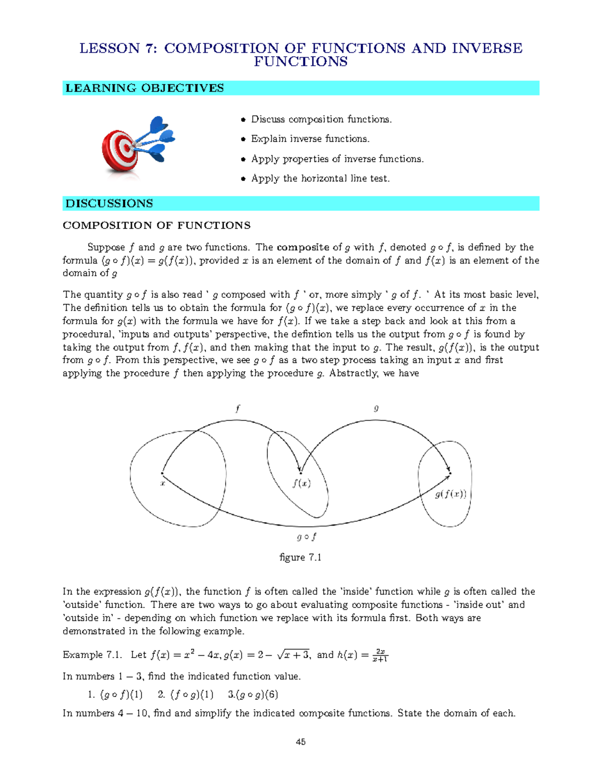 Lesson 7 College And Advanced Algebra - LESSON 7: COMPOSITION OF ...