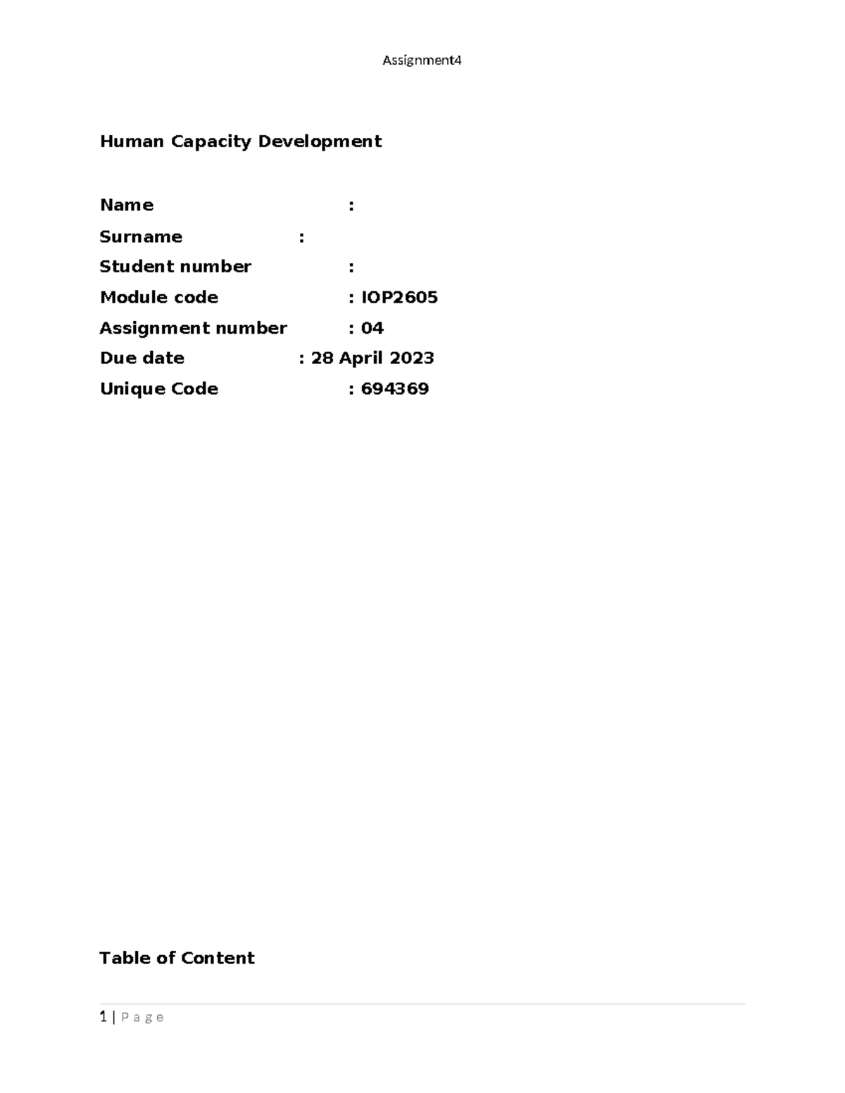 IOP2605 Capacity Development - Human Capacity Development Name ...