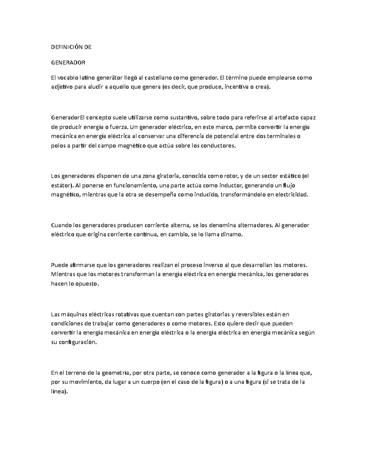 Definicion d egenerador - DEFINICIÓN DE GENERADOR El vocablo latino ...