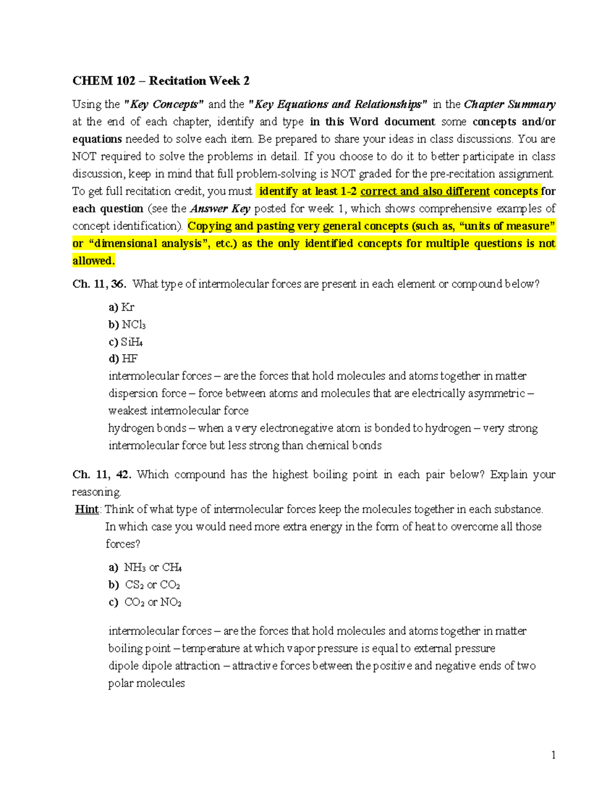 Chem Rec We 2 Done Note Chem 102 Recitation Week 2 Using The Key
