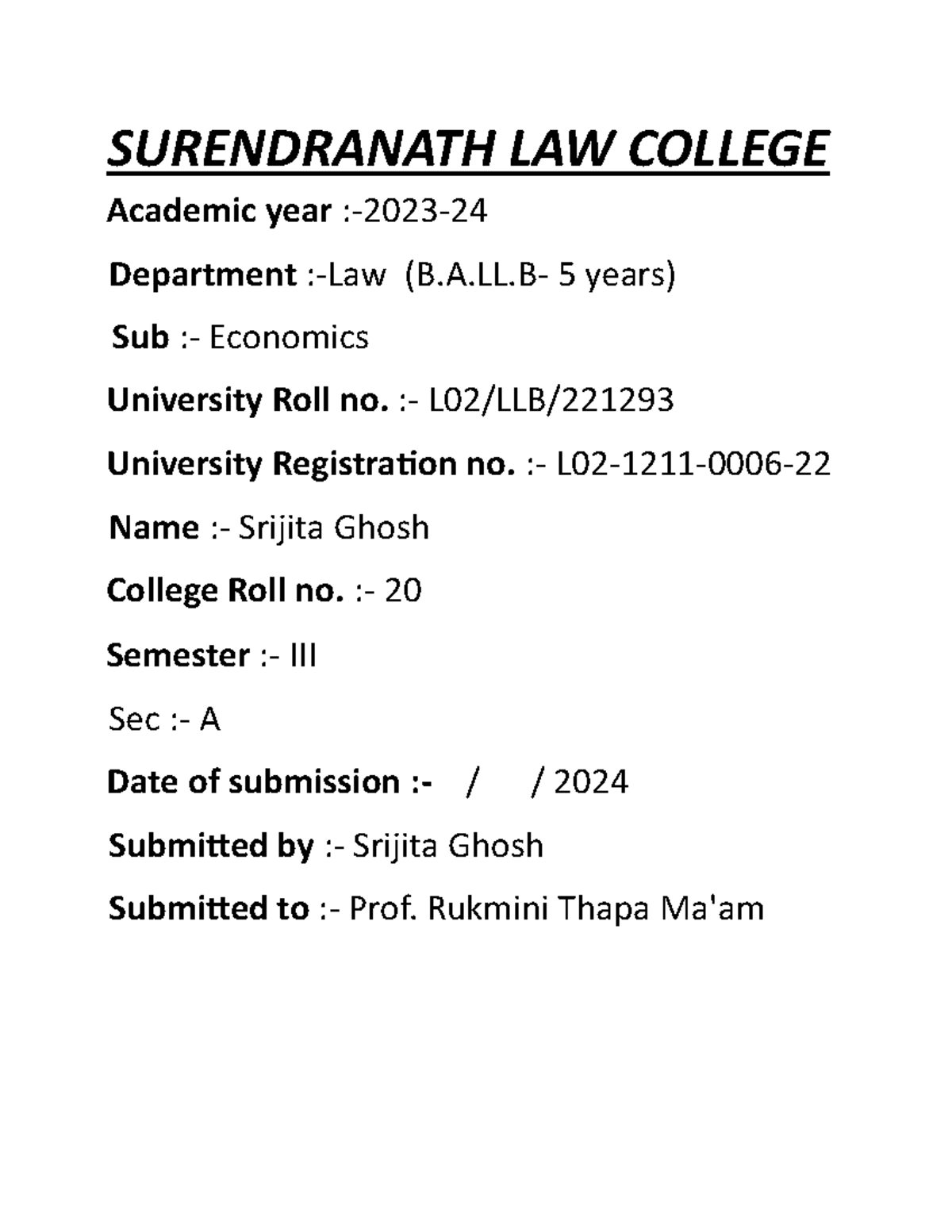 Economics Note of project file - Ba llb - SURENDRANATH LAW COLLEGE ...