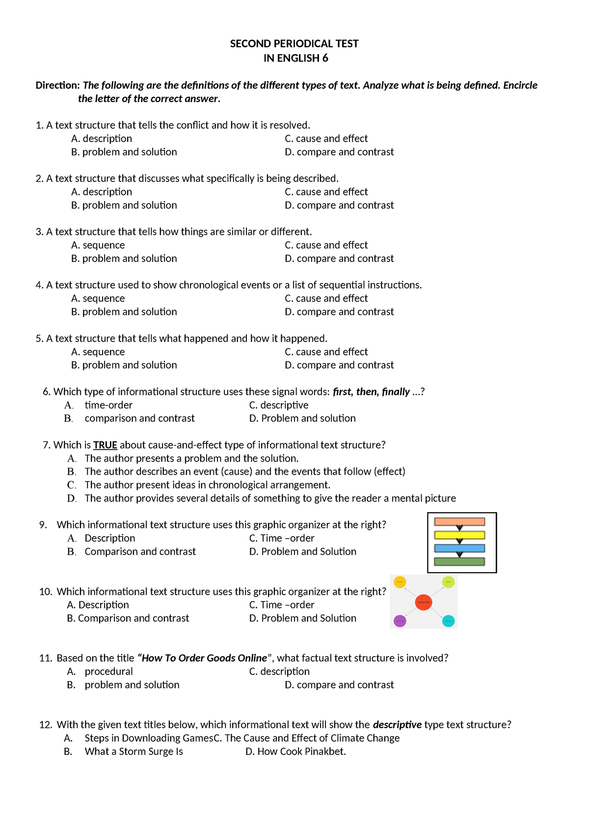 English 6 Periodical Test - SECOND PERIODICAL TEST IN ENGLISH 6 ...