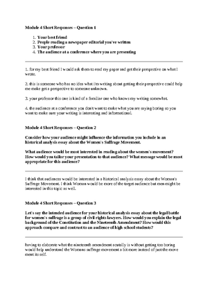 Module 5 short responses - Module 5 Short Responses – Question 1 In the ...