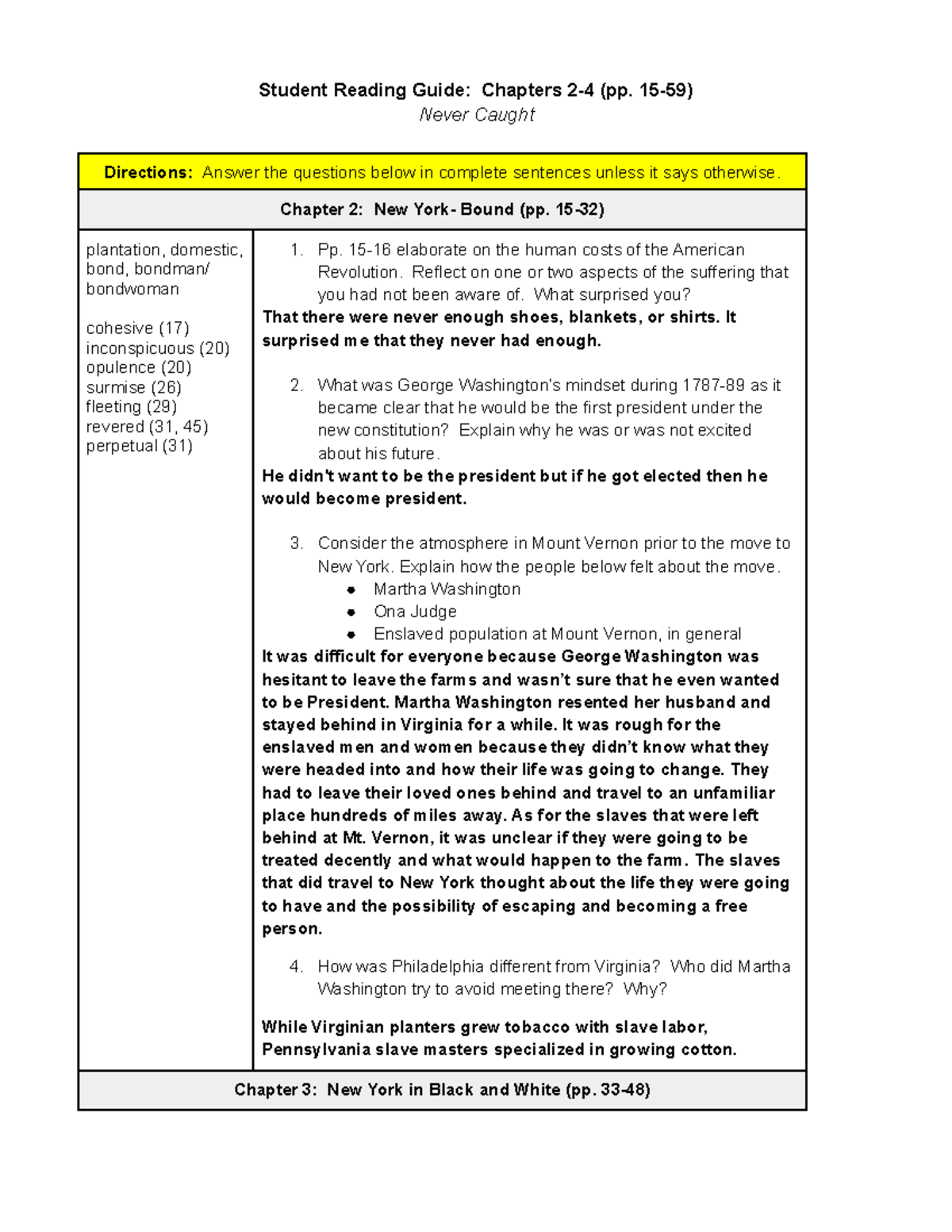 Never Caught (Chapters 24) Questions Student Reading Guide Chapters