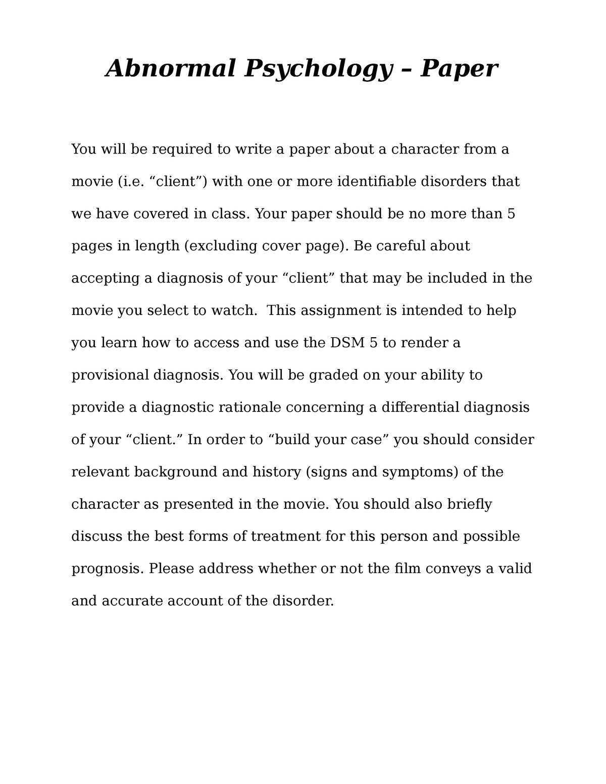 essay questions for abnormal psychology