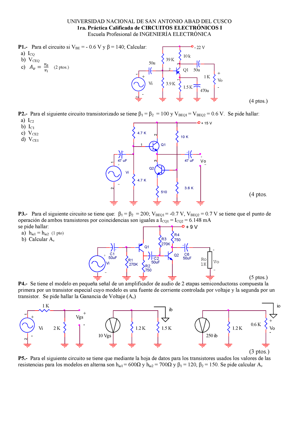 1ra Práctica Calificada Circuitos Electrónicos I 2021-II 2 - 9 V Q Q R ...