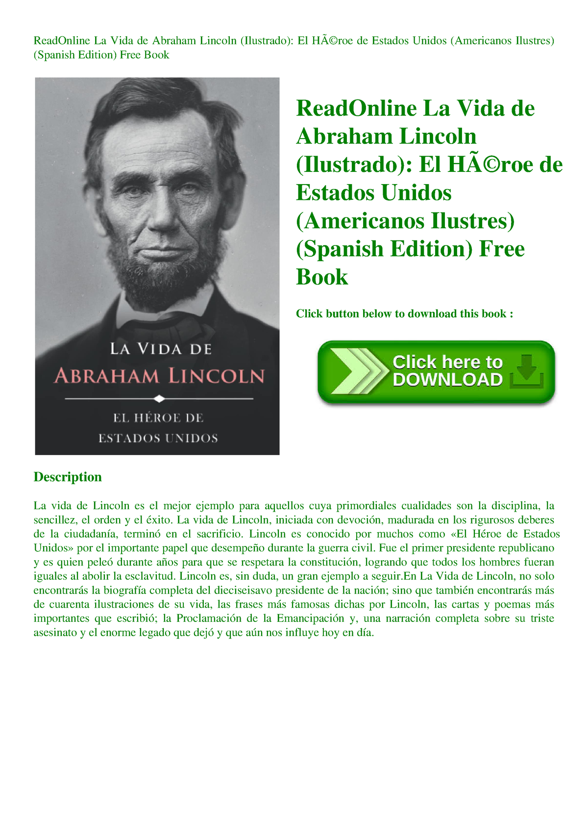 Readonline La Vida De Abraham Lincoln Ilustrado El HÃƒÂ©roe De Estados Unidos Americanos 