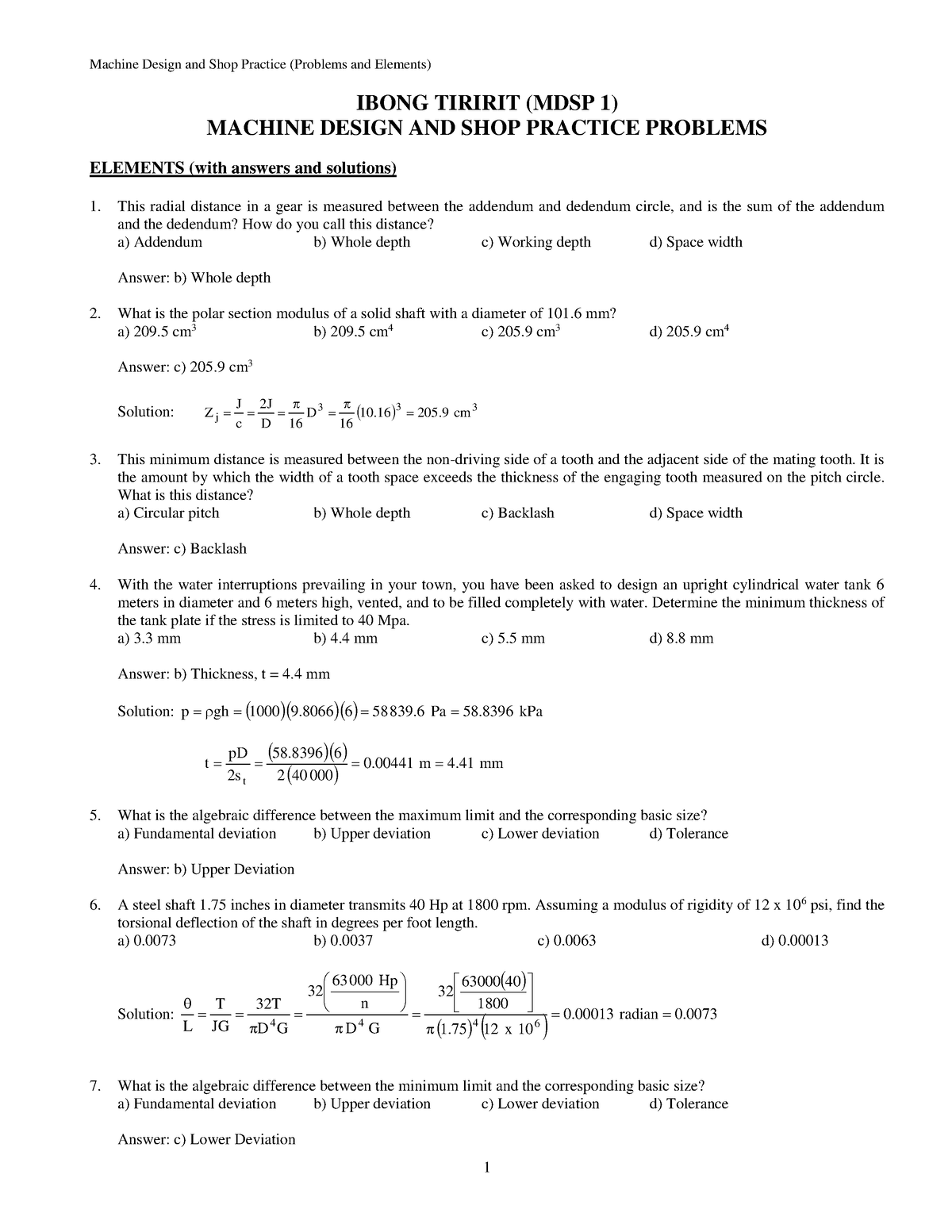 MACHINE DESIGN PROBLEMS SOLVED - IBONG TIRIRIT (MDSP 1) MACHINE DESIGN ...