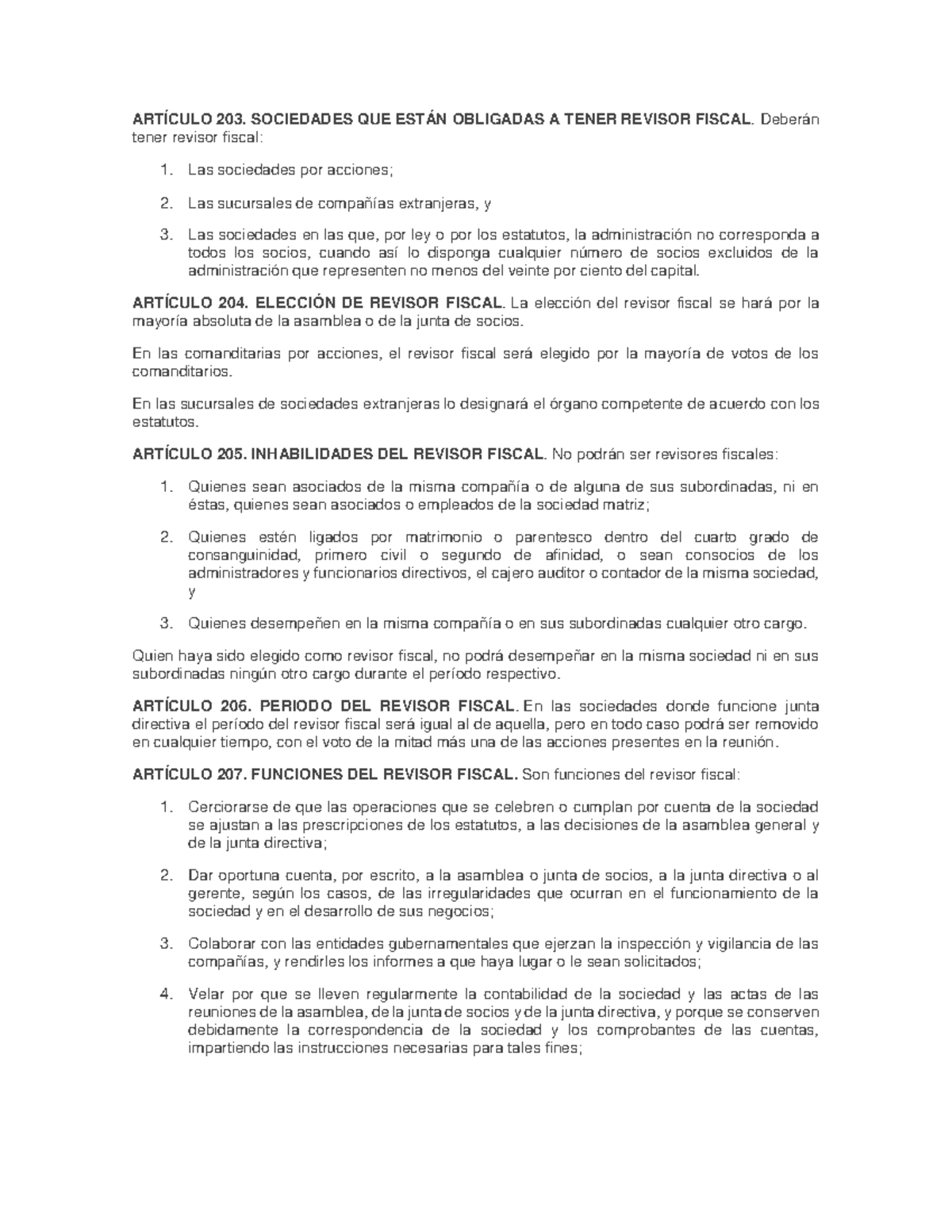 Artículo 203 al 217 Código DE