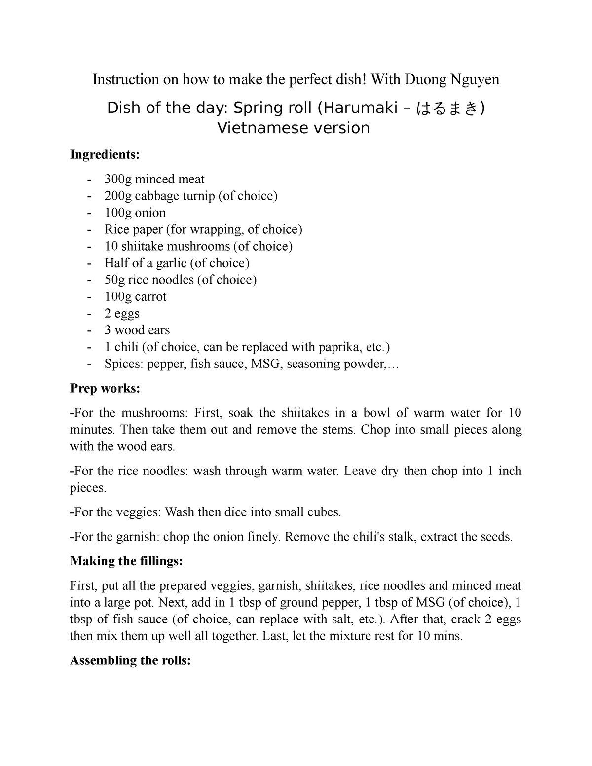 descriptive essay on how to make a local dish