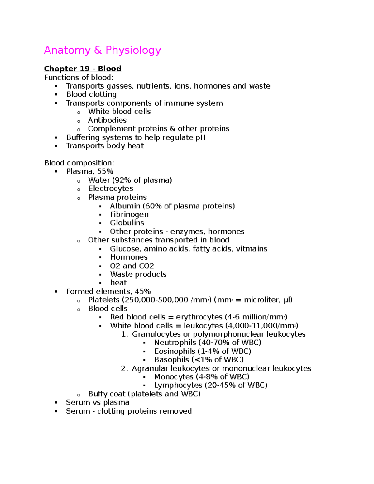 Anatomy And Physiology - Anatomy & Physiology Chapter 19 - Blood ...