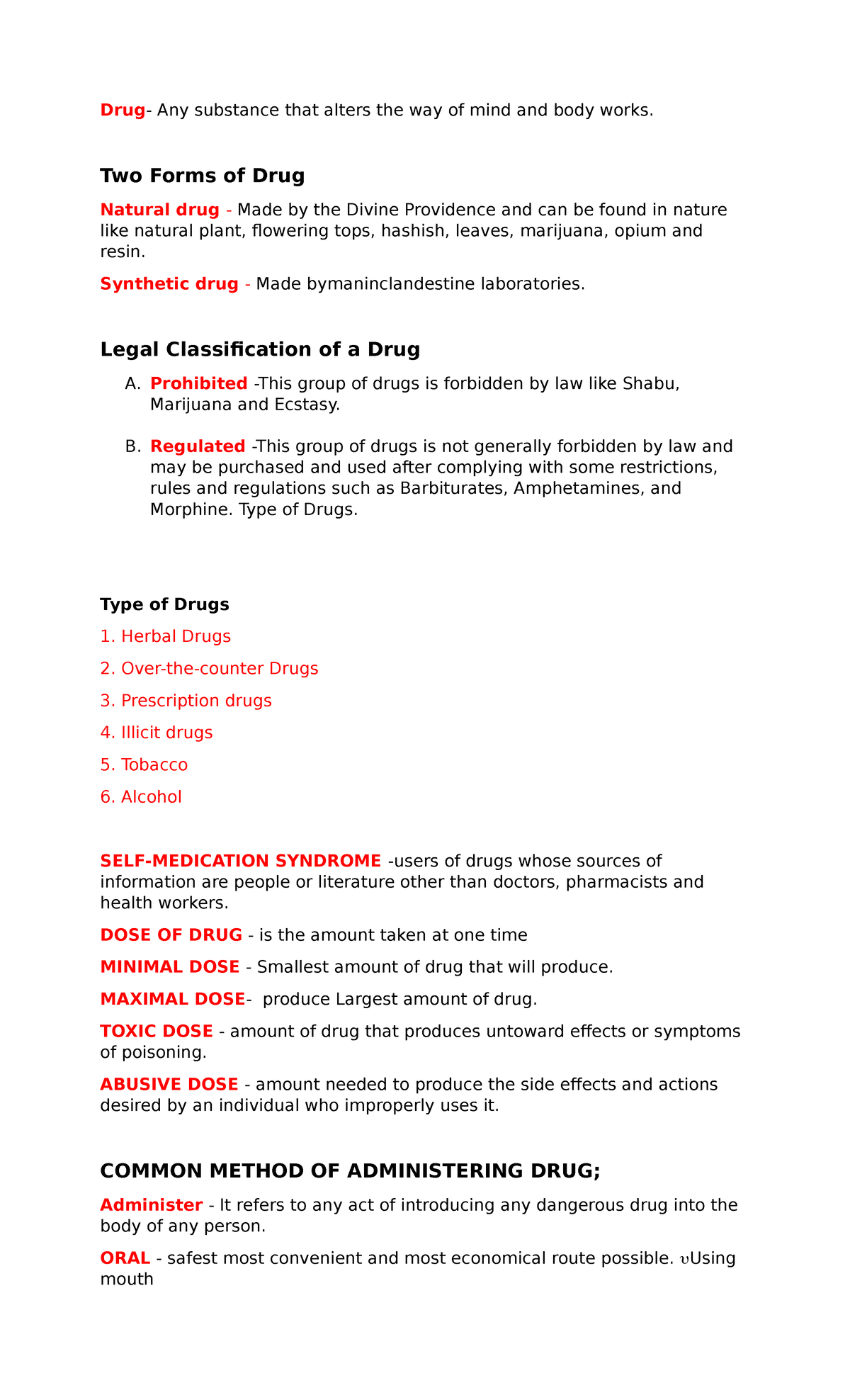 Drug - sda - Drug- Any substance that alters the way of mind and body ...