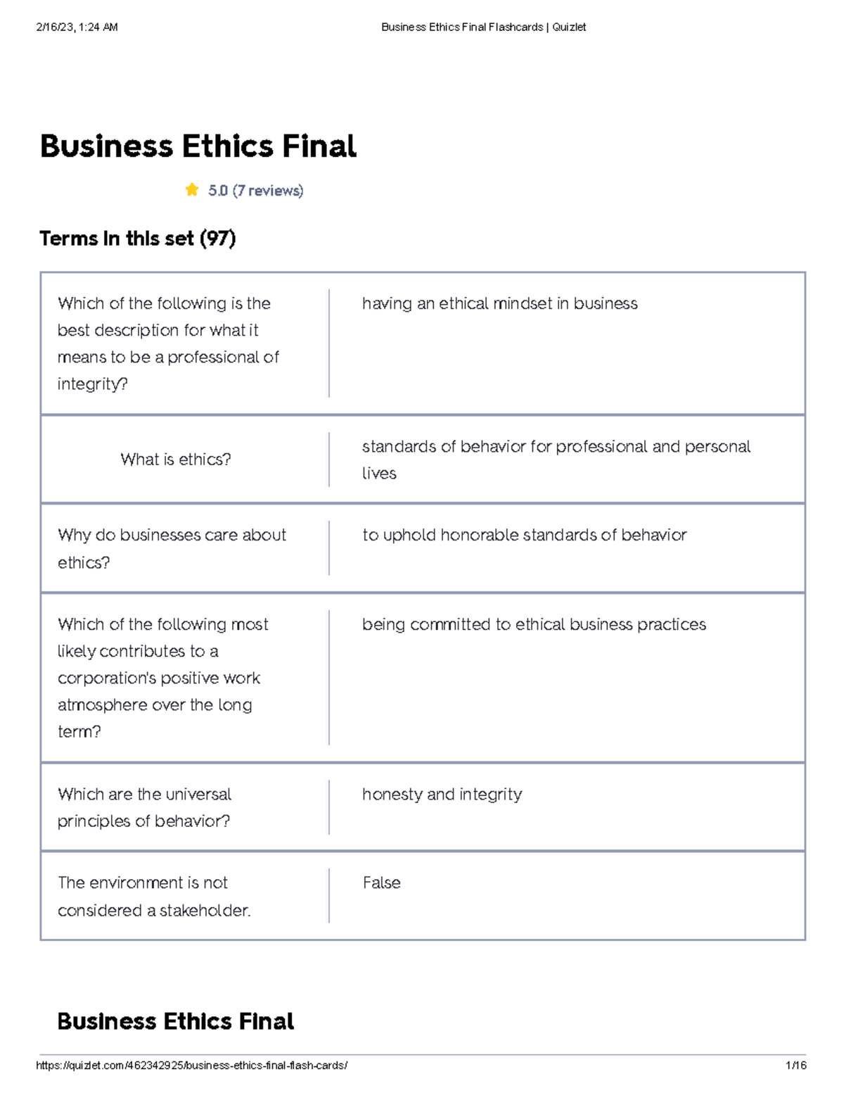 business ethics assignment 1 quizlet