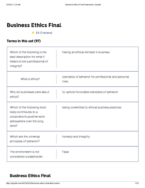 Business Ethics Quiz 1 Flashcards Quizlet - Business Ethics Quiz 1 ...