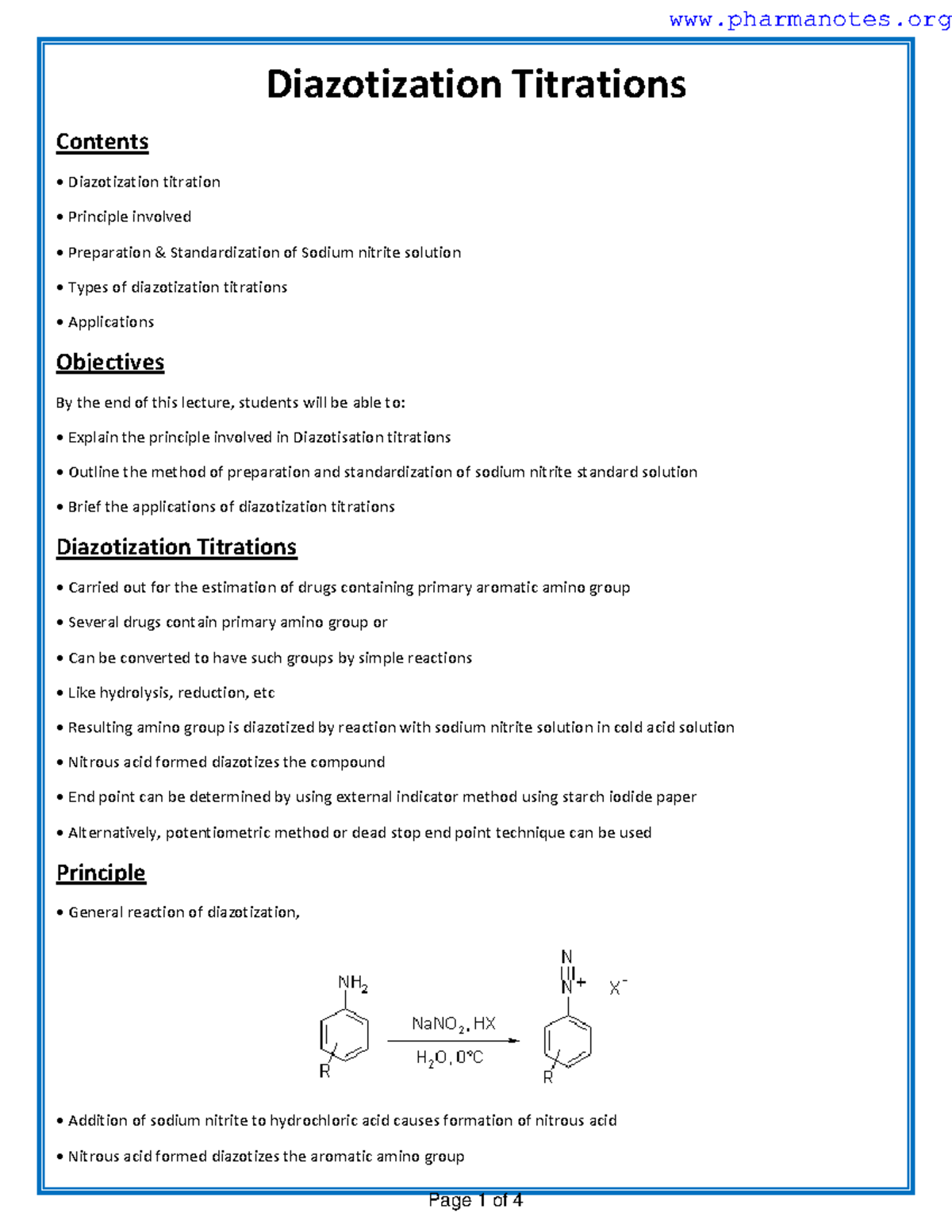 Diazotion Diazotization titration Diazotization Titrations Contents