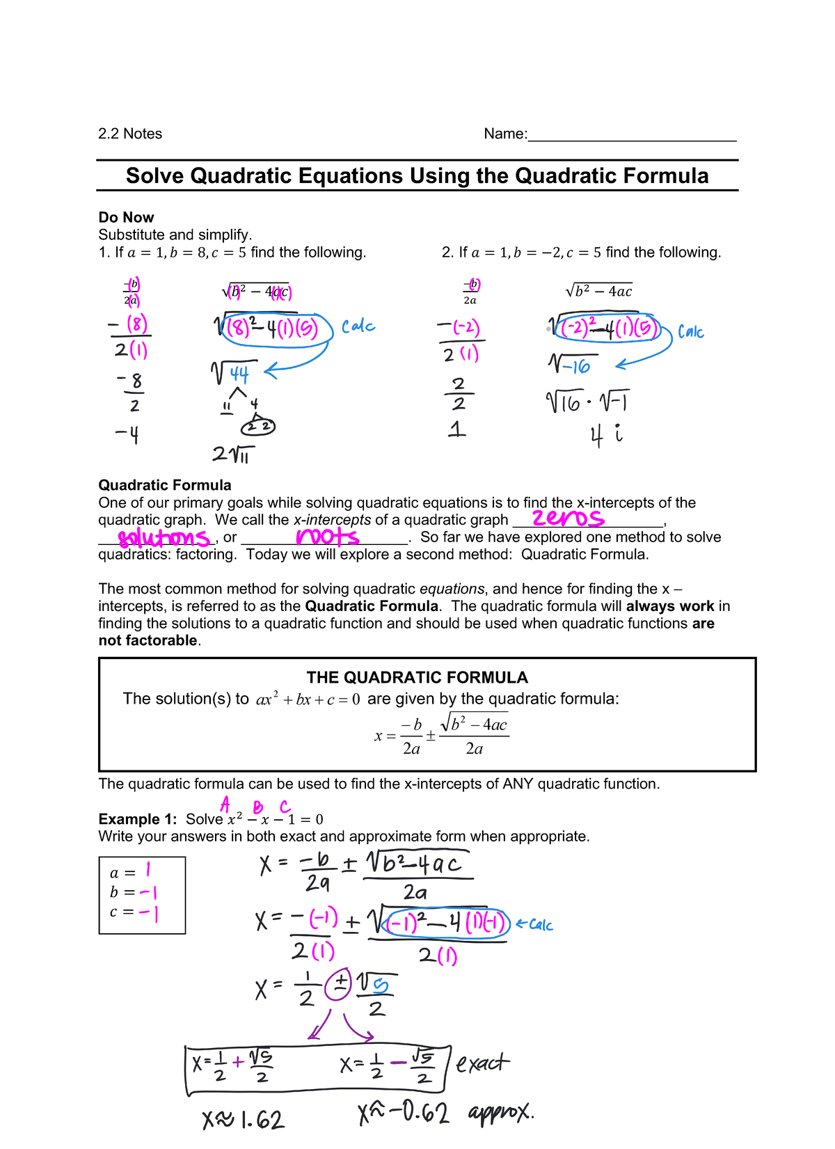 2.2 KEY - Notes for lesson 2.2 - 2 Notes Name ...