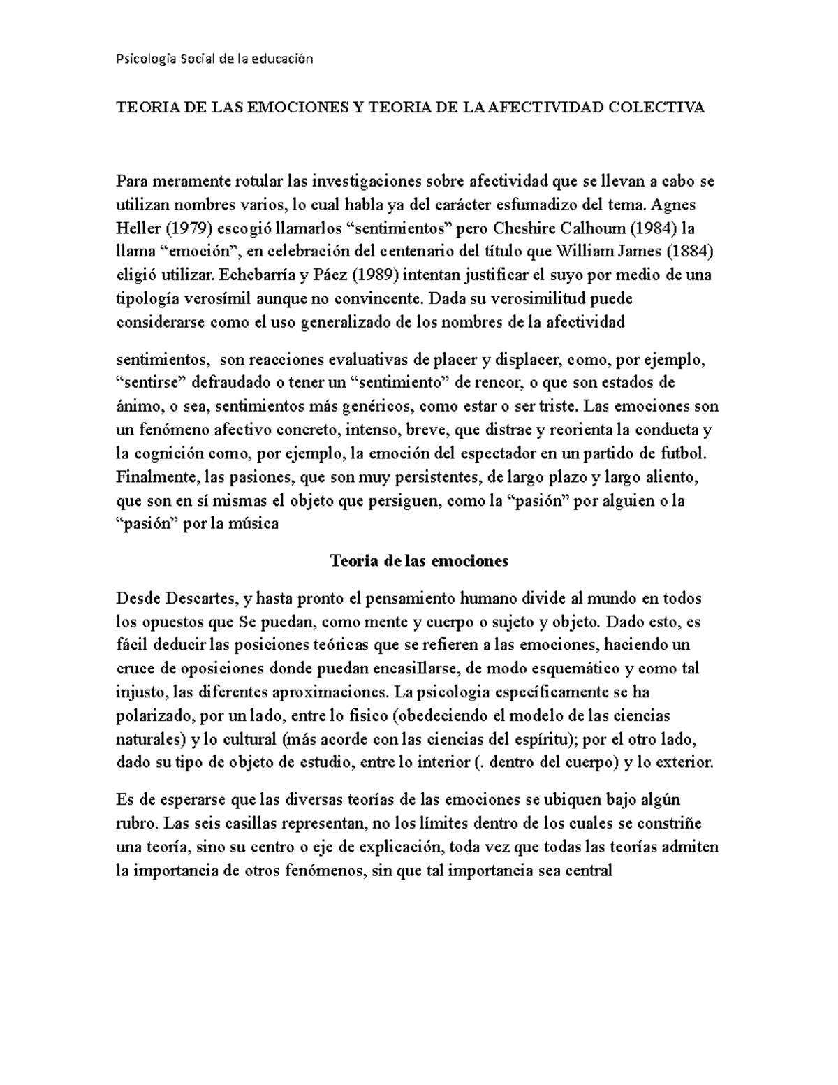 Teoria DE LAS Emociones Y Teoria DE LA Afectividad Colectiva 2 ...