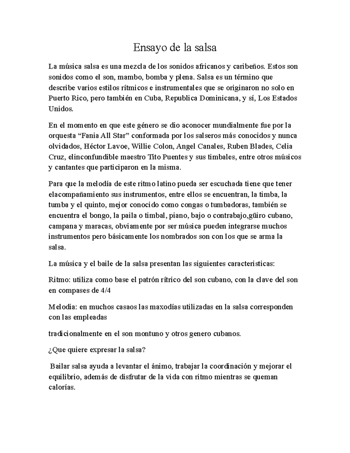Ensayo de la salsa - EHSVYAV - Ensayo de la salsa La música salsa es ...