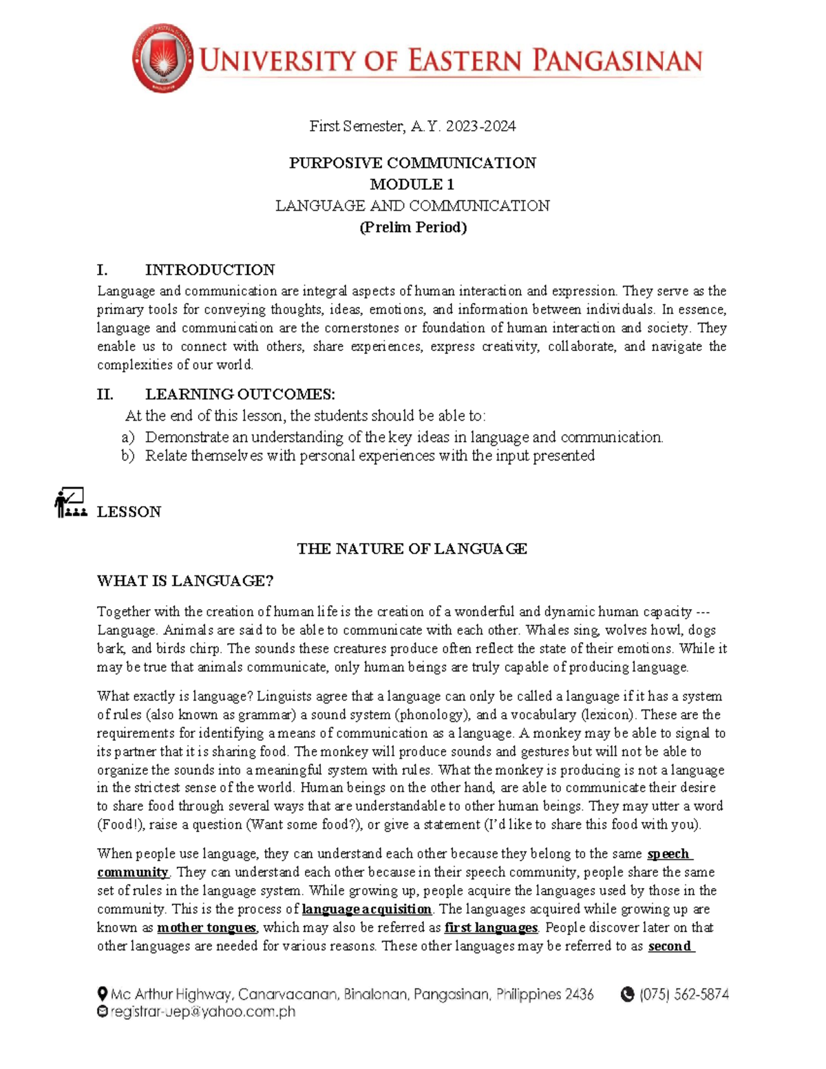 Module-1- Language AND Communication- Purposive Communication - First ...