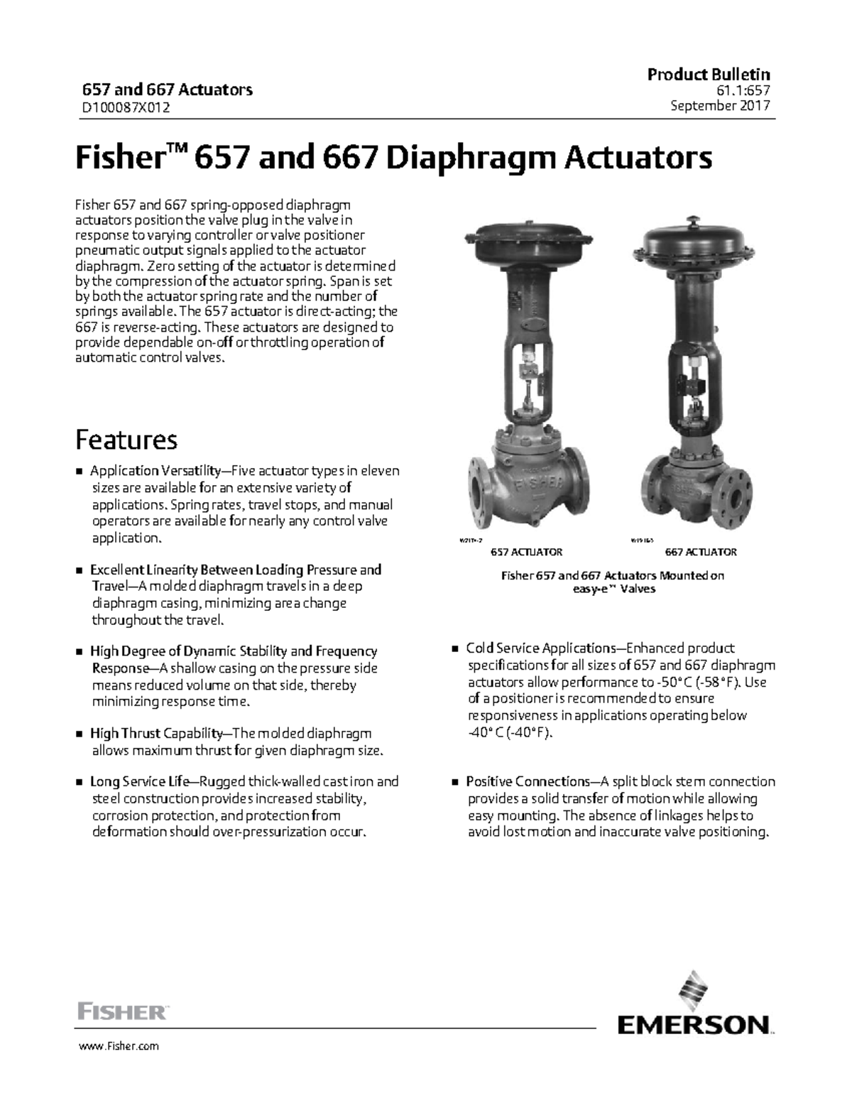 Product bulletin fisher 657 667 diaphragm actuators en 122352 Fisher