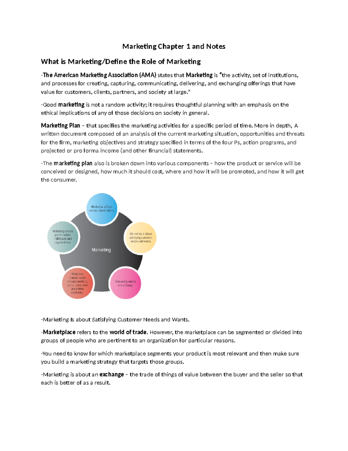 Chapter 1 Notes - Marketing Chapter 1 and Notes What is Marketing ...