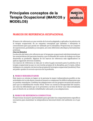 Marcos y modelos de TO - Apuntes 1 - psicomotricidad - UnACh - Studocu