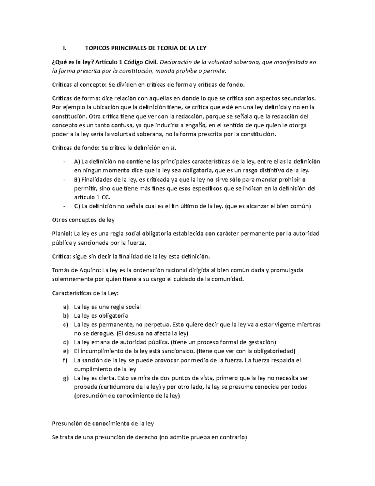 Teoria DE LA LEY RESUMEN DERECHO CIVIL INSTITUCIONES 1 - I. TOPICOS ...