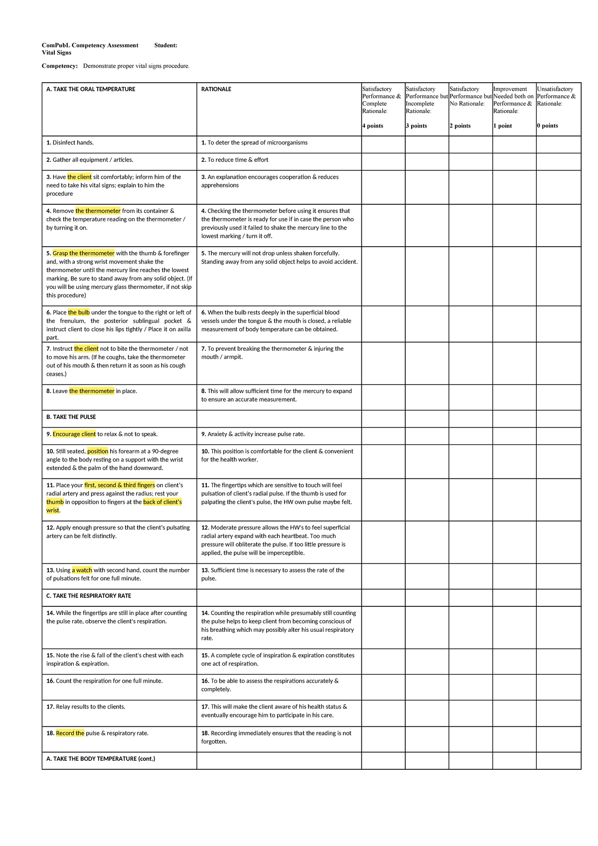 Rubrics-on-Vital-Signs - ComPubL Competency Assessment Student: Vital ...