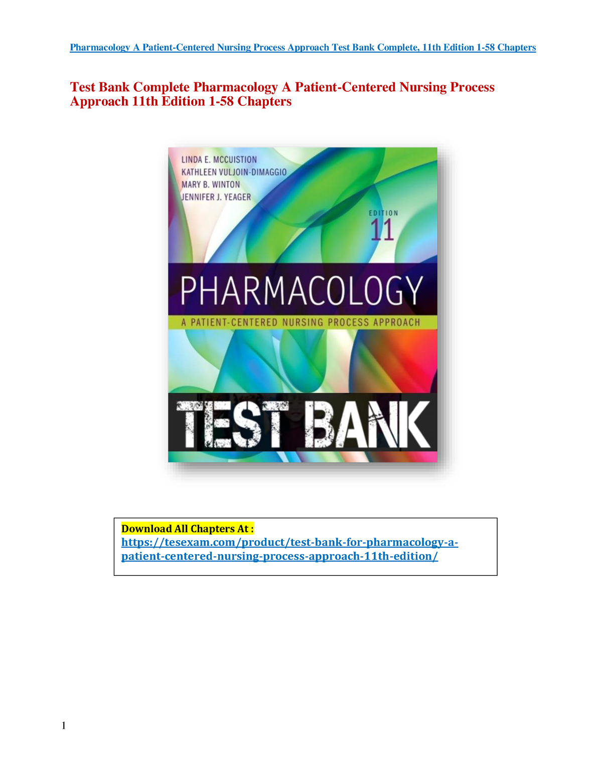 Test Bank For Pharmacology A Patient-Centered Nursing Process Approach ...