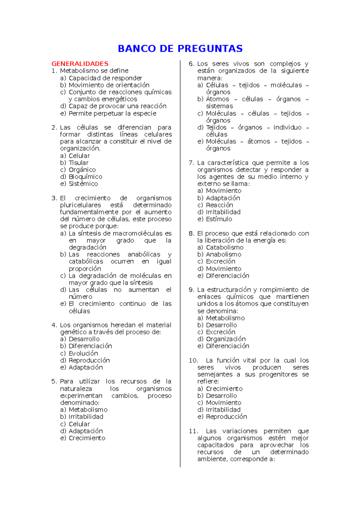 Anatomía - Miscelánea 3 Del 25-X-23 - BANCO DE PREGUNTAS GENERALIDADES ...