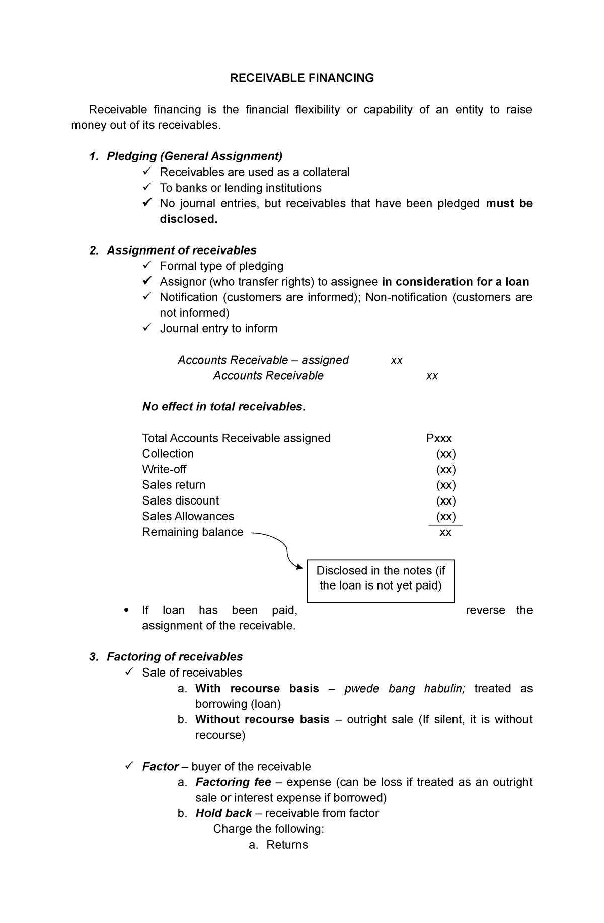 Receivable Financing - Intermediate Accounting - RECEIVABLE FINANCING ...