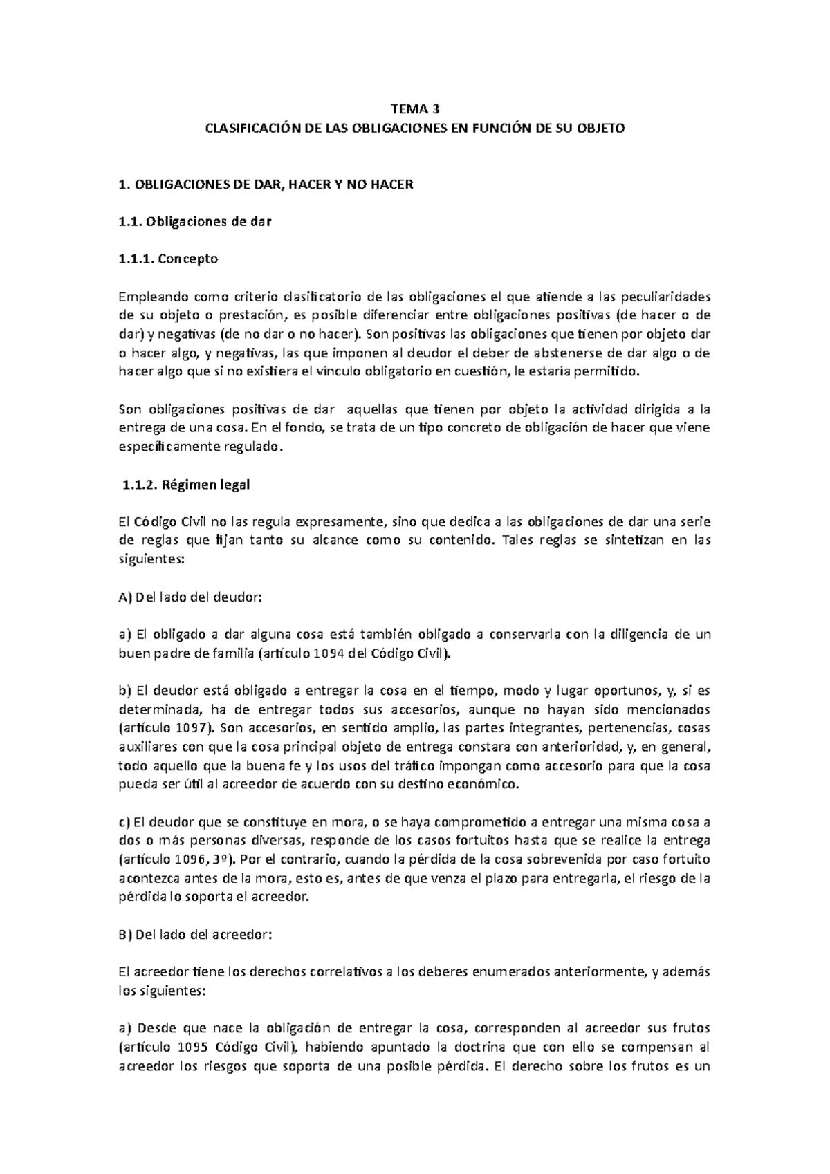 TEMA 3 Objeto DE LA Relación Obligatoria - TEMA 3 CLASIFICACIÓN DE LAS ...